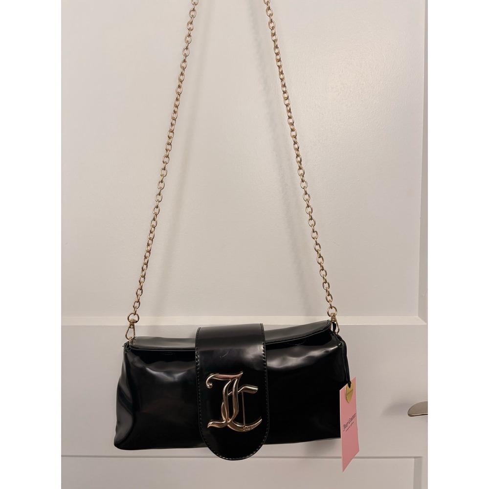 NWT Juicy Couture Crossbody Baguette Bag, Black Gold Logo - Picture 6 of 9